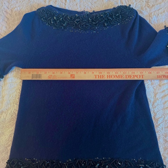 J.Crew Beaded Cashmere Holiday Sweater Top Navy Blue Size Small Y2K Italian Yarn - Picture 6 of 7